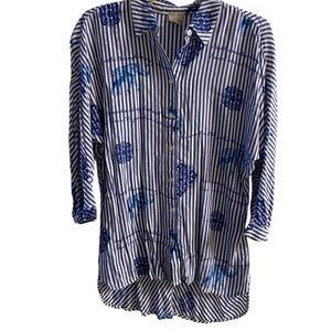 Chico's Blue and White Striped Button Down Shirt Medium